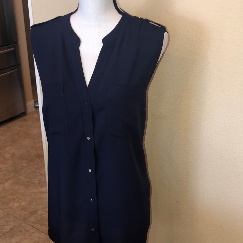 Banana Republic Navy Sleeveless Button Down top L
